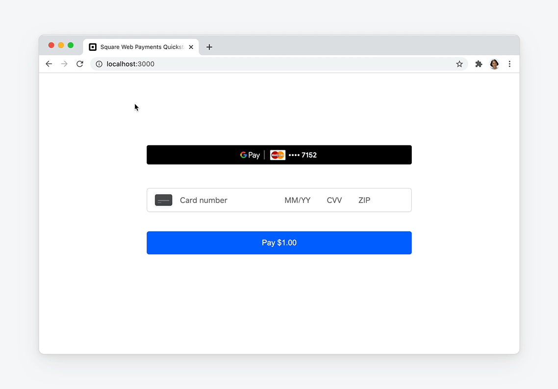 An animation showing Google Pay being used to pay $1.00.
