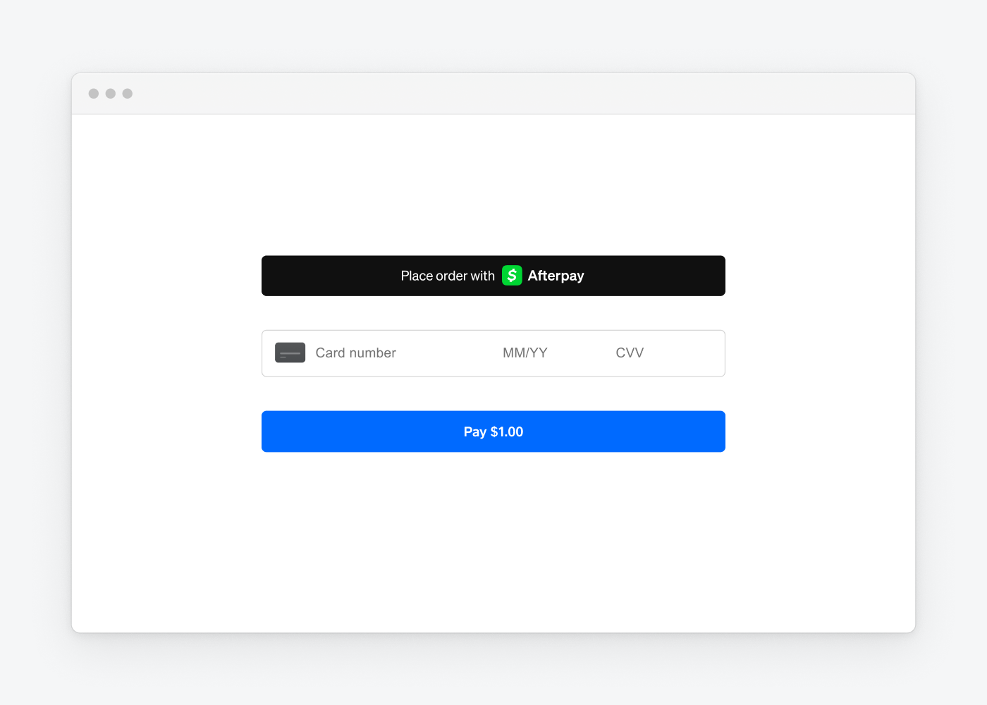 A graphic showing the rendered Afterpay payment button.