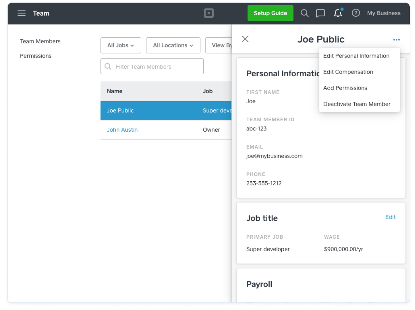 A graphic showing where to add team member permissions in the Seller Dashboard Team management application.