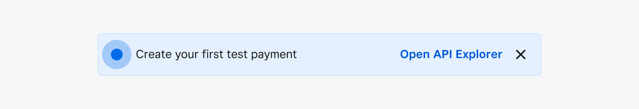 An image of the "create your first test payment" banner.