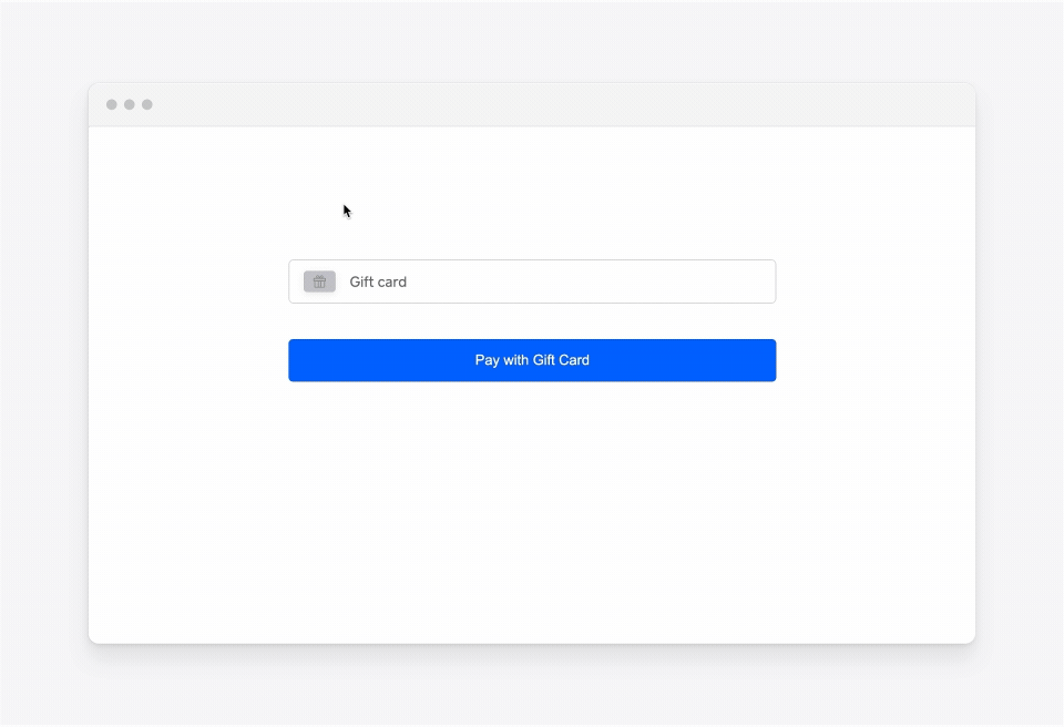 An animation showing the buyer gift card payment experience in the Web Payments SDK Quickstart.